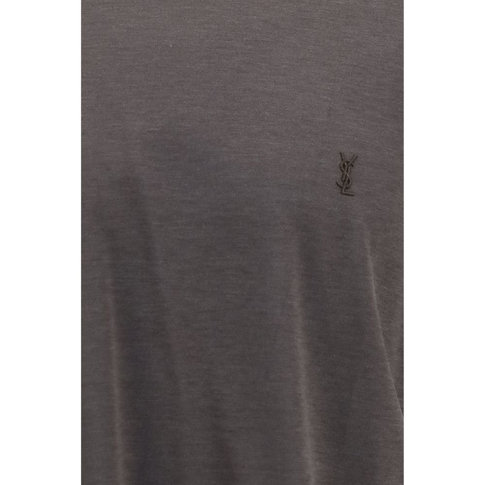 T-Shirt by Saint Laurent for men in cotton & silk brown showcases a unassuming silhouette, artfully detailed with a refined and unassuming for a sophisticated, contemporary look.
