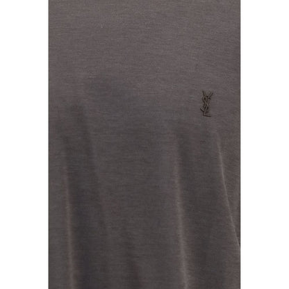 T-Shirt by Saint Laurent for men in cotton & silk brown showcases a unassuming silhouette, artfully detailed with a refined and unassuming for a sophisticated, contemporary look.