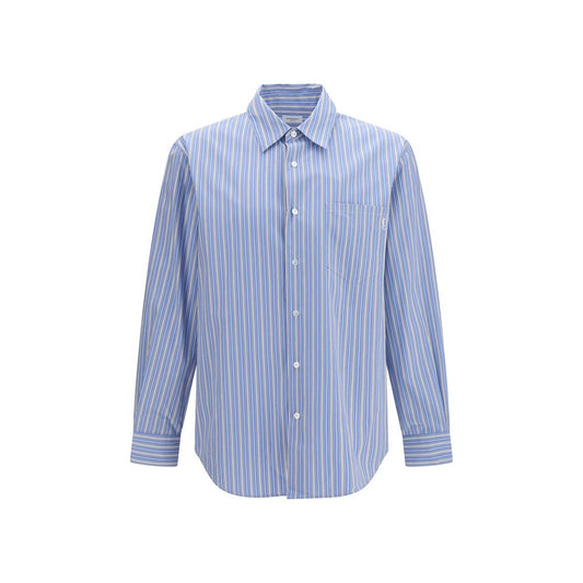 Shirt by Saint Laurent for men in cotton blue, patterned & striped showcases a sharp silhouette, elegantly detailed with a sharp and sharp .
