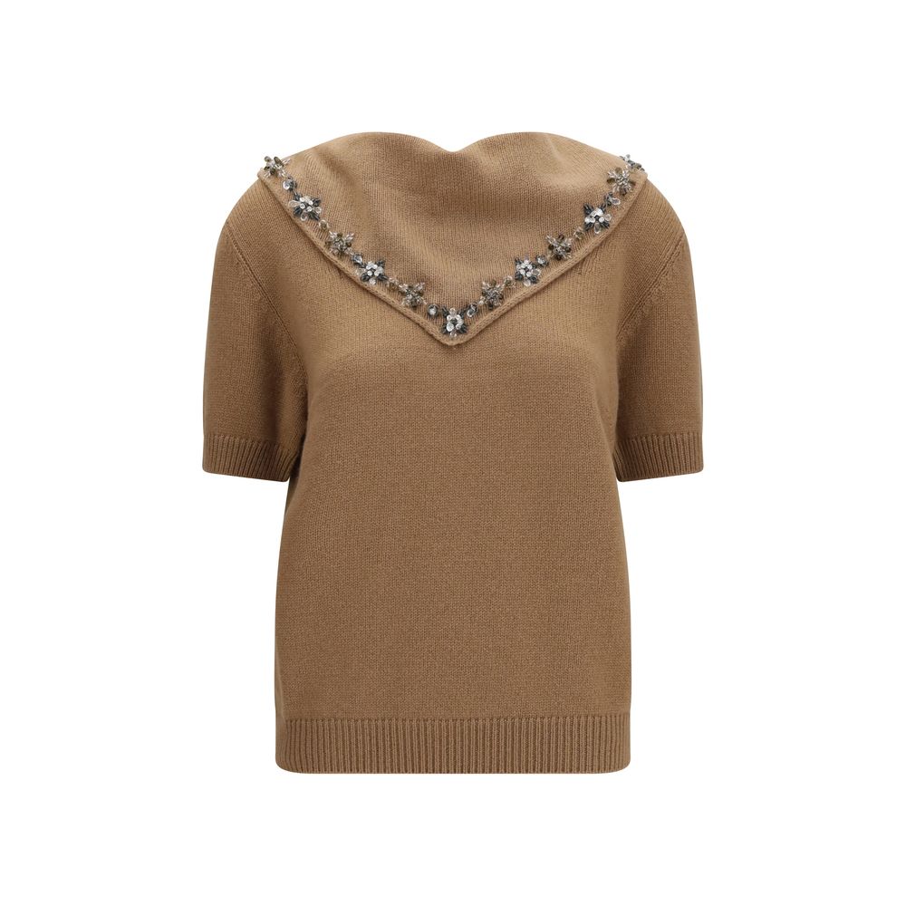 Sweatshirt by Prada for women in cashmere & capra leather brown & floral showcases a slouchy chic silhouette, artfully detailed with a slouchy chic and long-sleeve for a slouchy chic finish.