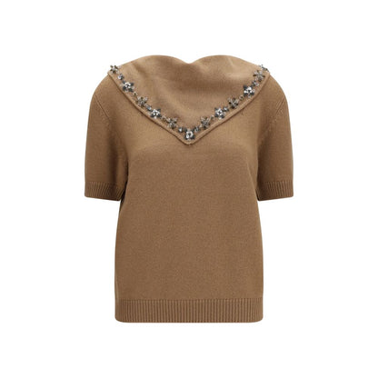 Sweatshirt by Prada for women in cashmere & capra leather brown & floral showcases a slouchy chic silhouette, artfully detailed with a slouchy chic and long-sleeve for a slouchy chic finish.