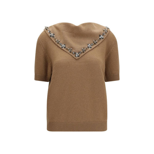 Sweatshirt by Prada for women in cashmere & capra leather brown & floral showcases a slouchy chic silhouette, artfully detailed with a slouchy chic and long-sleeve for a slouchy chic finish.
