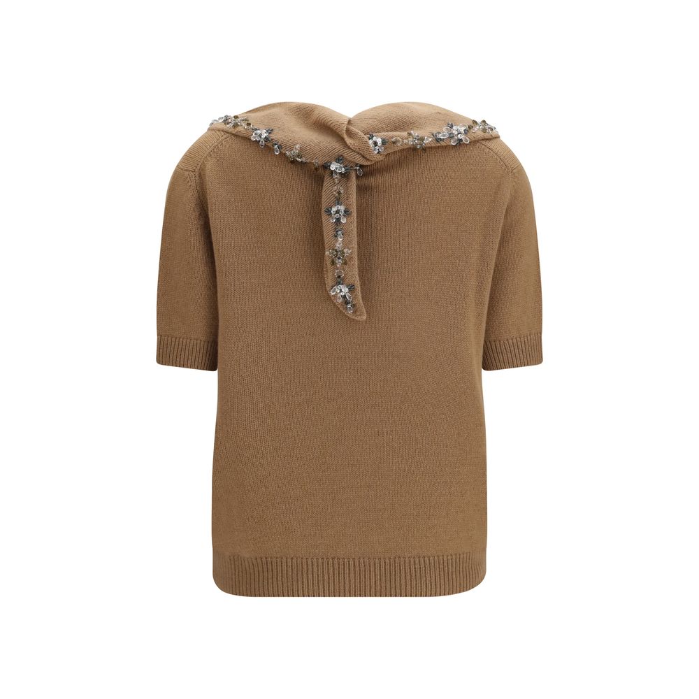Sweatshirt by Prada for women in cashmere & capra leather brown & floral features an enviable silhouette, showcasing a premium and refined for a truly enviable finish.