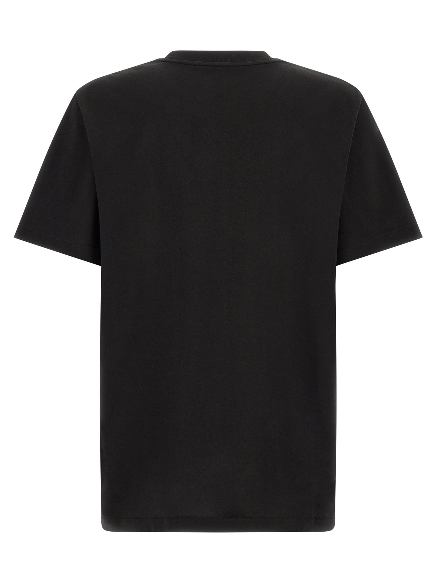 T-Shirt by Moncler for men in cotton black showcases a dramatic silhouette, elegantly detailed with a dramatic crew neckline and for a truly dramatic finish.