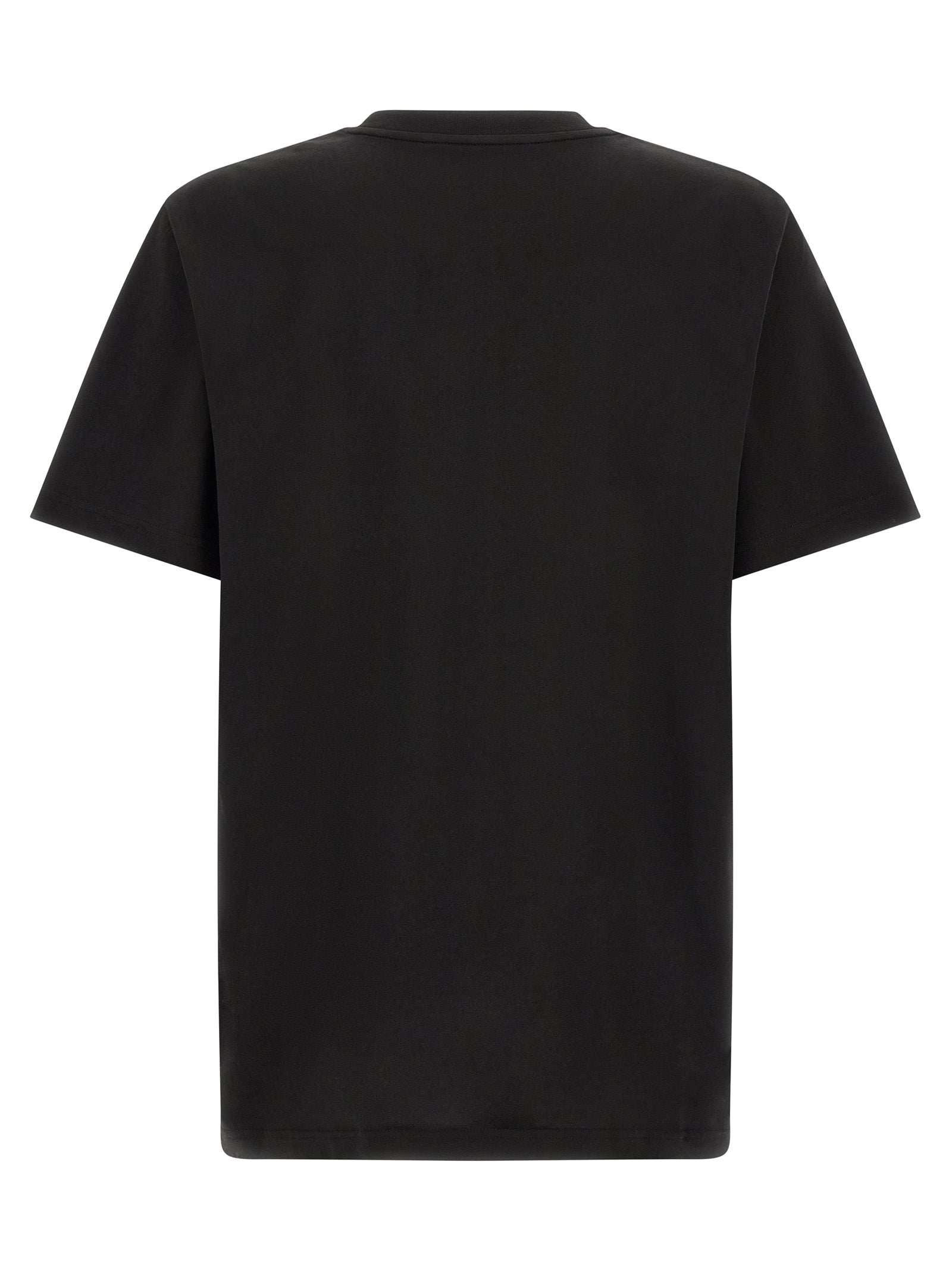 T-Shirt by Moncler for men in cotton black showcases a dramatic silhouette, elegantly detailed with a dramatic crew neckline and for a truly dramatic finish.