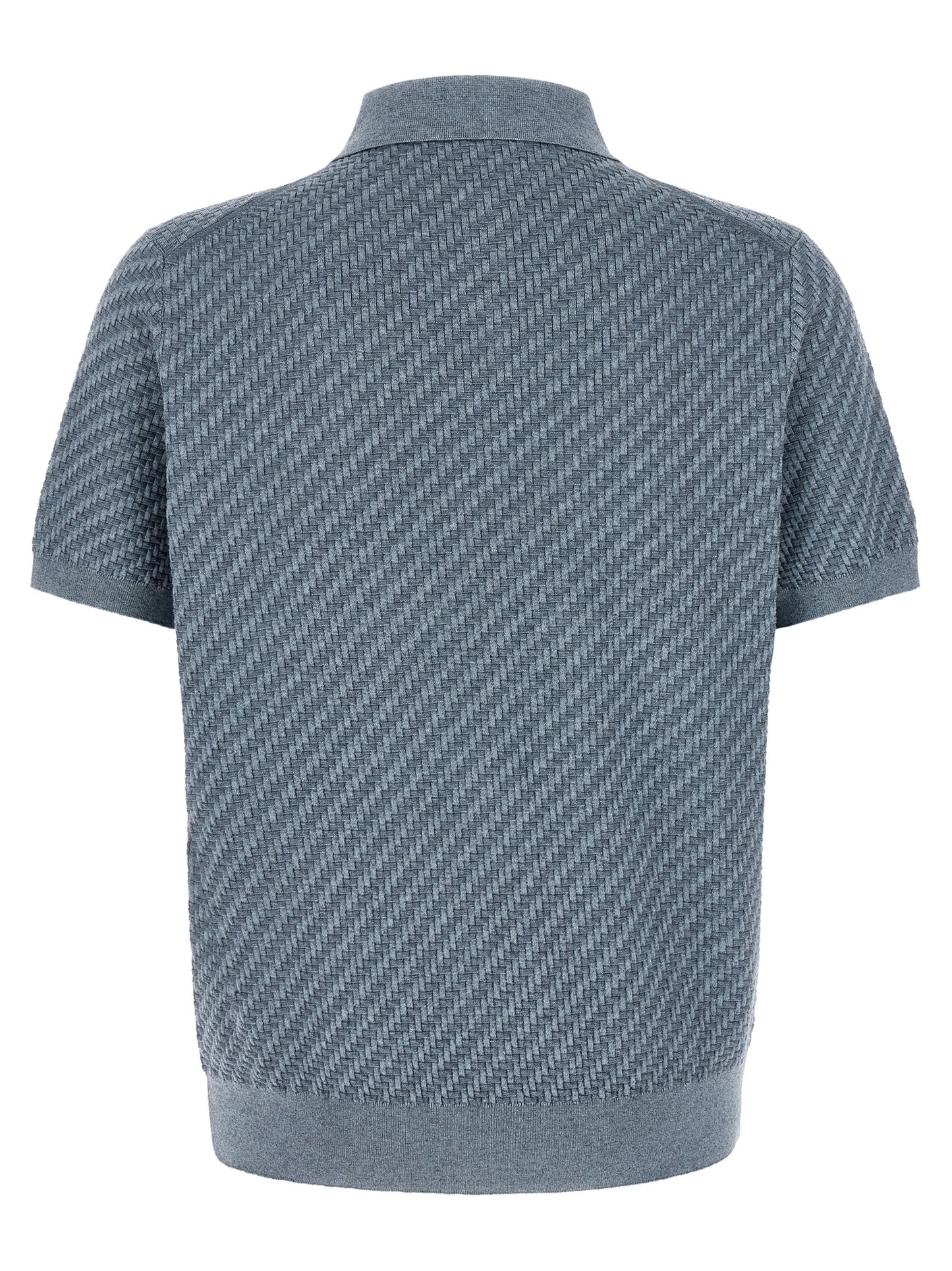 Polo Shirt by Brioni for men in cashmere cotton & silk blue & pearl showcases a sharp silhouette, detailed with a refined and sharp for a sophisticated finish.