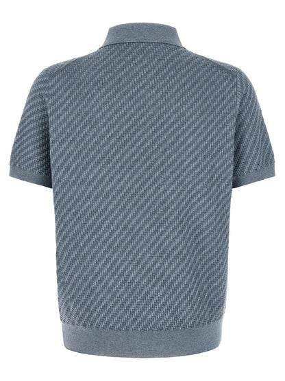 Polo Shirt by Brioni for men in cashmere cotton & silk blue & pearl showcases a sharp silhouette, detailed with a refined and sharp for a sophisticated finish.