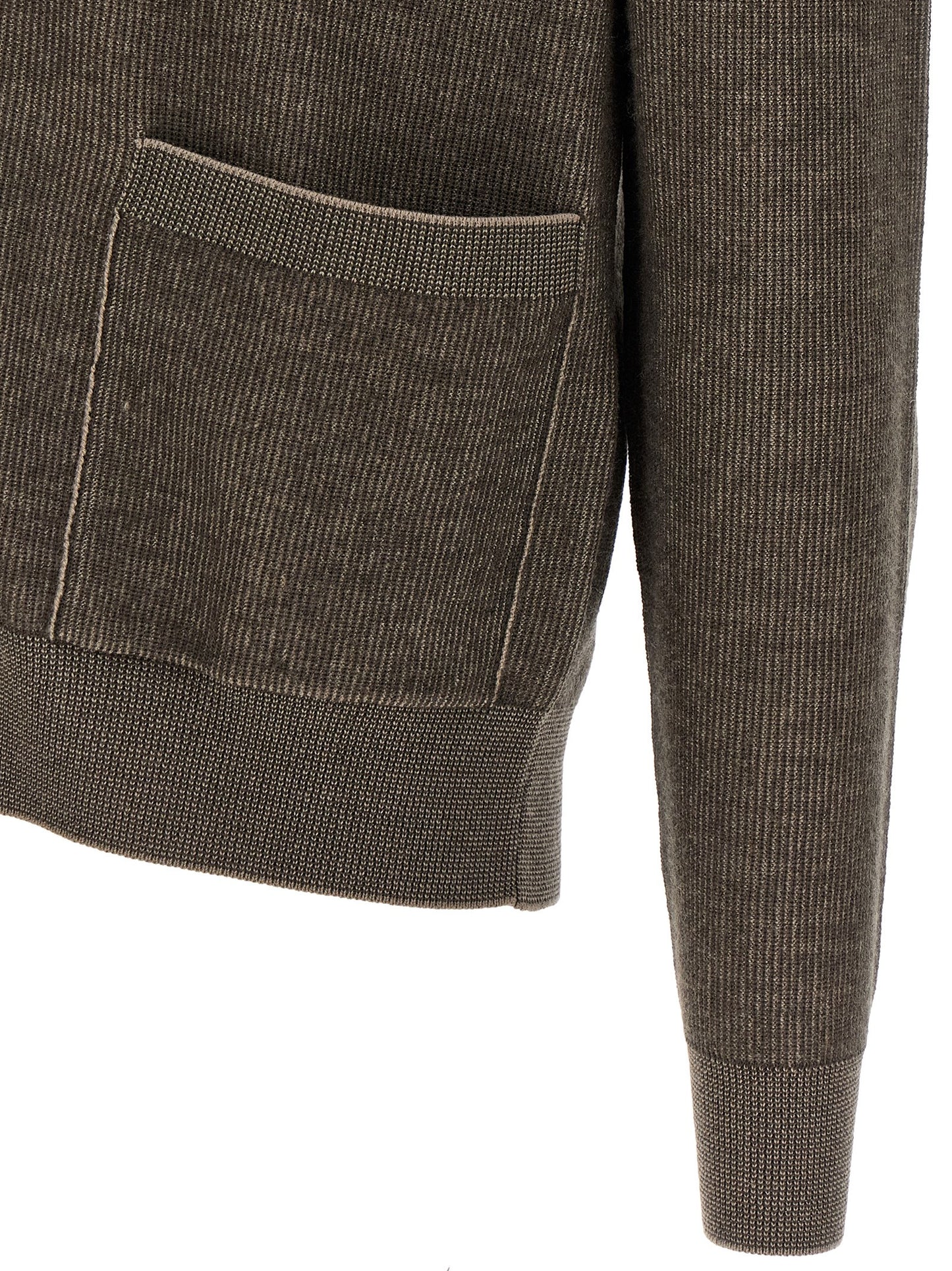 Cardigan by Brioni for men in cashmere wool brown & horn features a dramatic silhouette, showcasing a sophisticated and dramatic detail for a timeless, premium look.