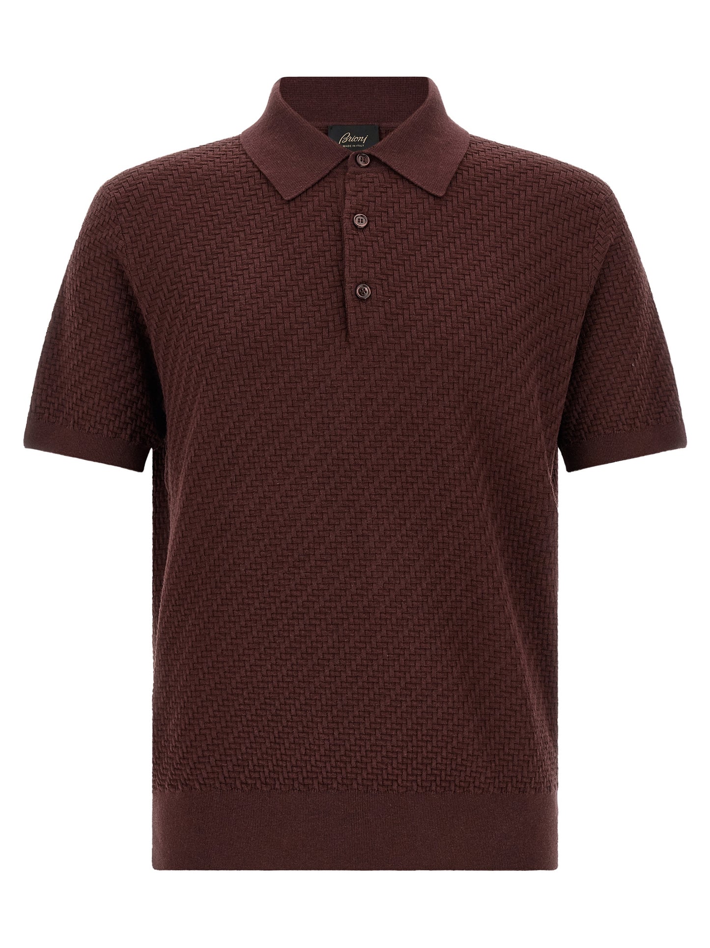 Polo Shirt by Brioni for men in cashmere cotton & silk burgundy, pearl & purple presents a sleek silhouette, featuring a refined and for a sleek finish.
