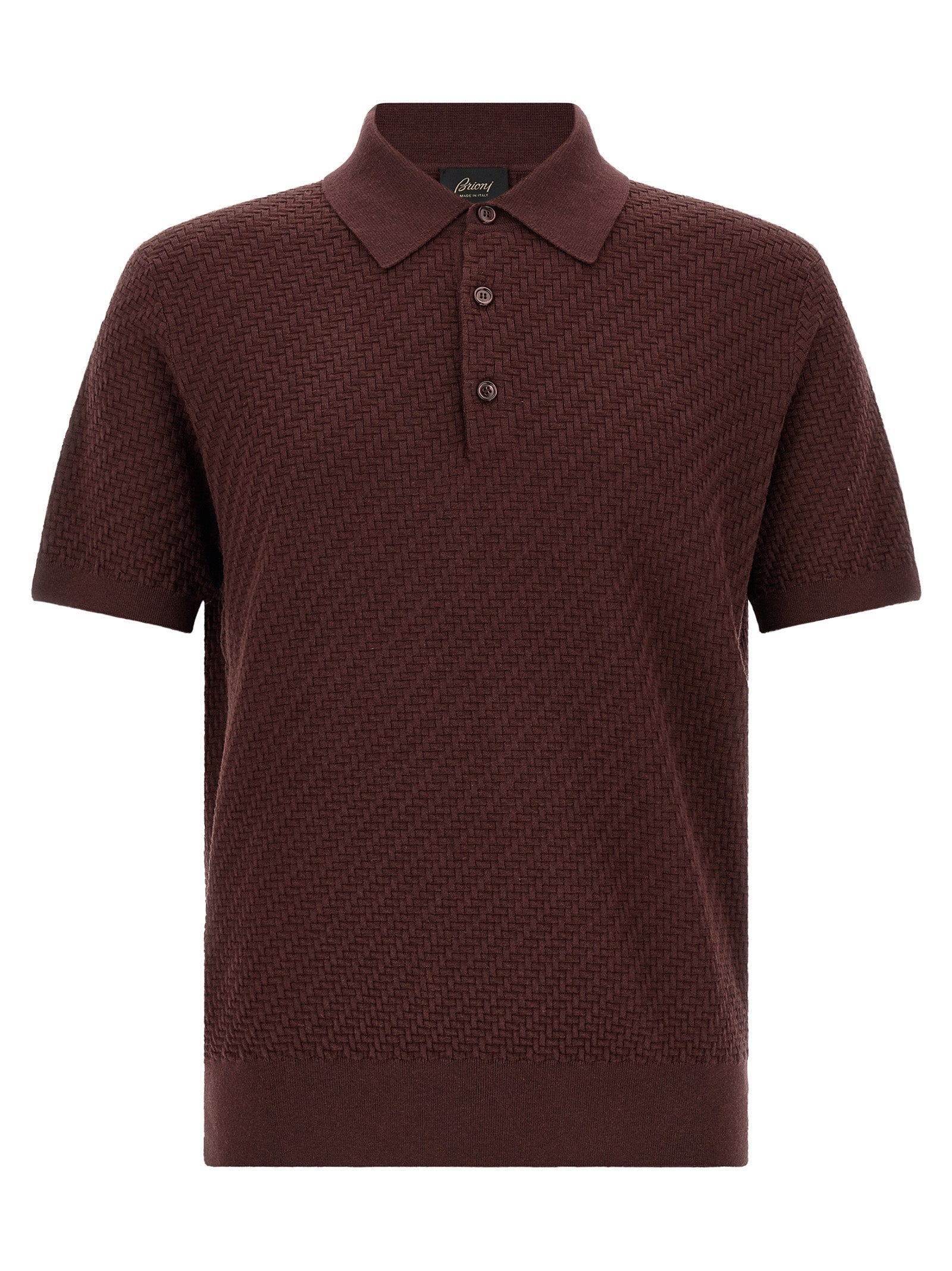 Polo Shirt by Brioni for men in cashmere cotton & silk burgundy, pearl & purple presents a sleek silhouette, featuring a refined and for a sleek finish.