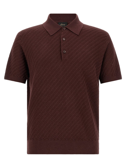 Polo Shirt by Brioni for men in cashmere cotton & silk burgundy, pearl & purple presents a sleek silhouette, featuring a refined and for a sleek finish.