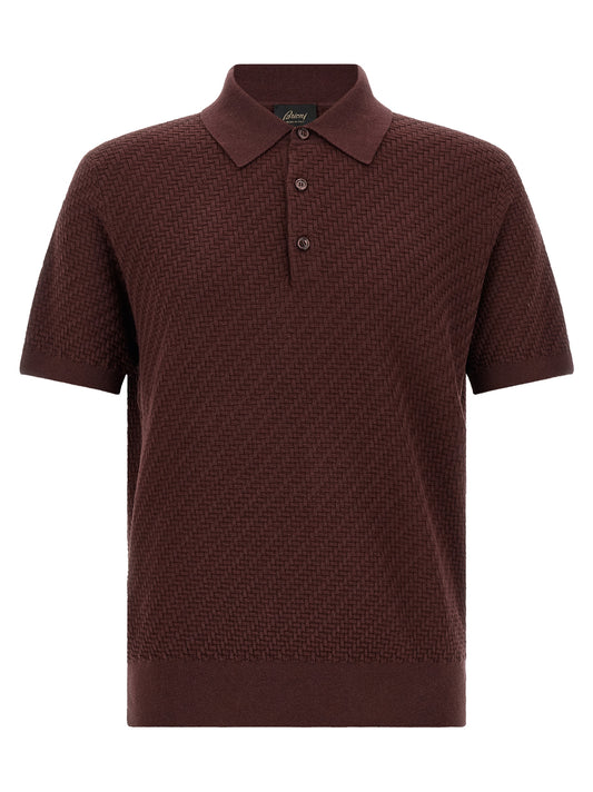 Polo Shirt by Brioni for men in cashmere cotton & silk burgundy, pearl & purple presents a sleek silhouette, featuring a refined and for a sleek finish.