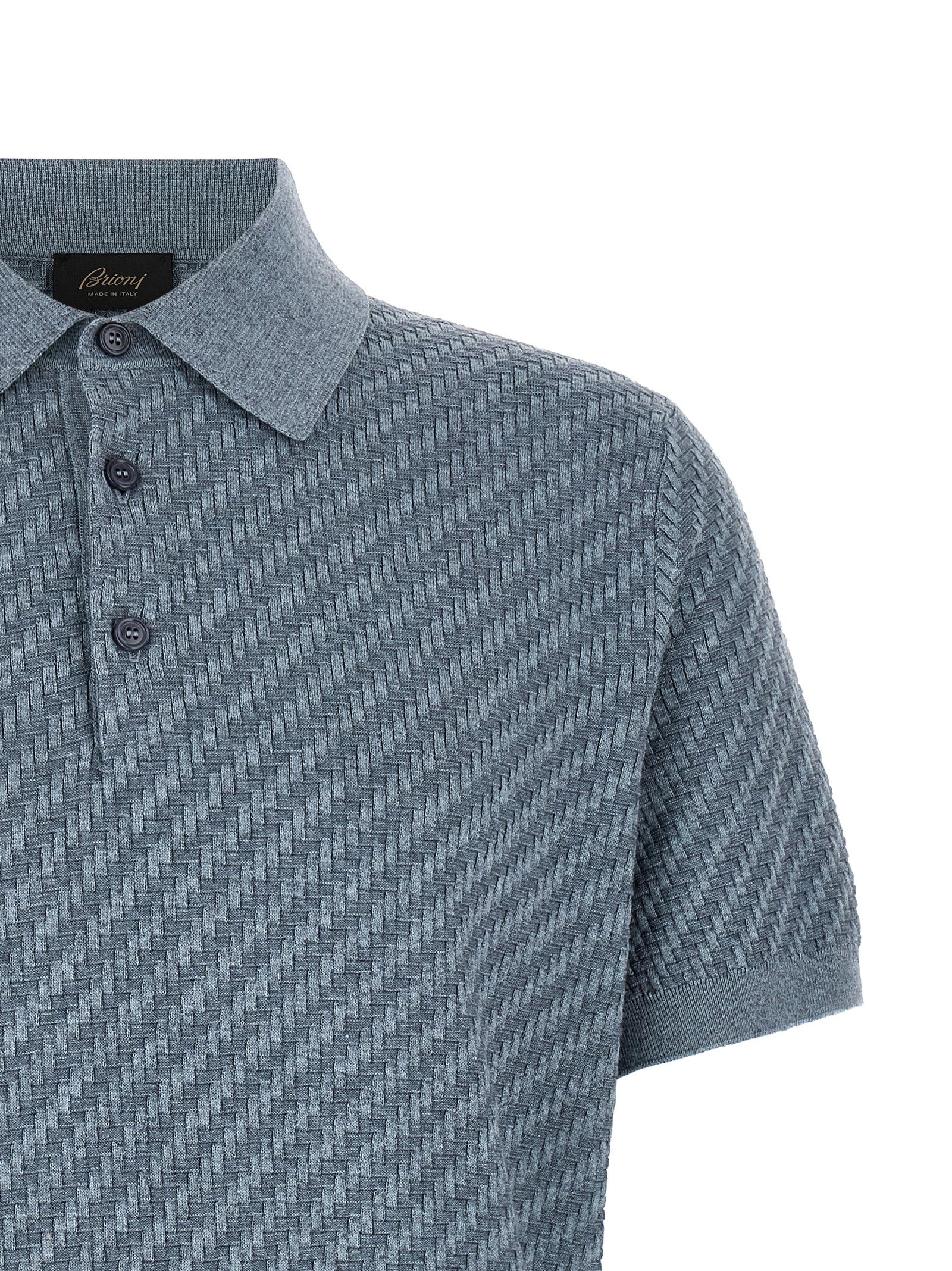 Polo Shirt by Brioni for men in cashmere cotton & silk blue & pearl features a eye catching silhouette, showcasing a refined and for a eye catching finish.