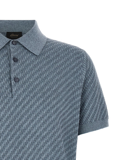 Polo Shirt by Brioni for men in cashmere cotton & silk blue & pearl features a eye catching silhouette, showcasing a refined and for a eye catching finish.