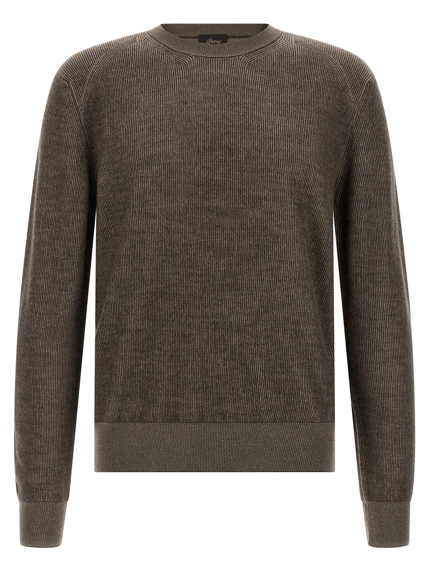 Cardigan by Brioni for men in cashmere brown features a nuanced silhouette with a refined crew neckline and nuanced detailing for a sophisticated look.