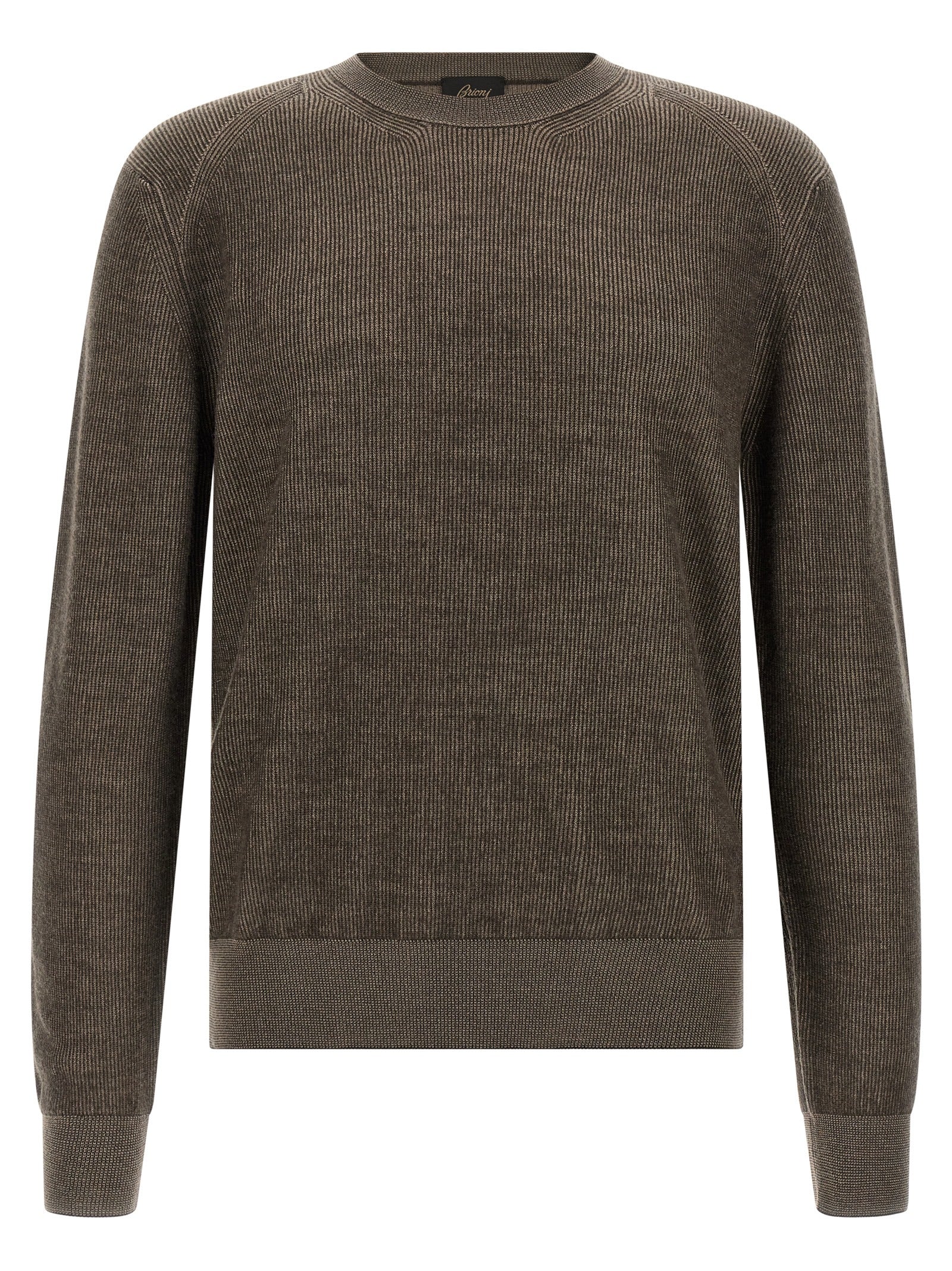 Cardigan by Brioni for men in cashmere brown features a nuanced silhouette with a refined crew neckline and nuanced detailing for a sophisticated look.