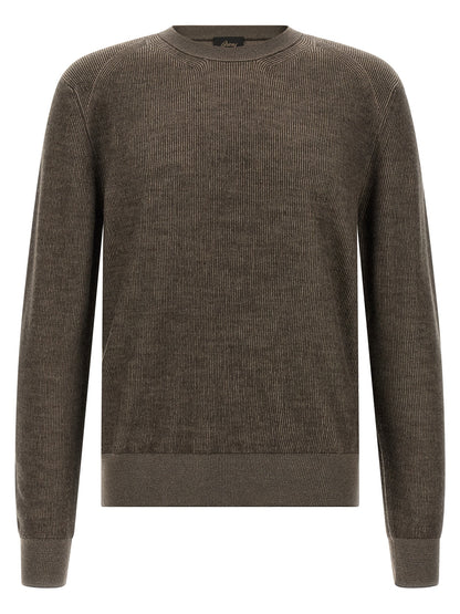 Cardigan by Brioni for men in cashmere brown features a nuanced silhouette with a refined crew neckline and nuanced detailing for a sophisticated look.