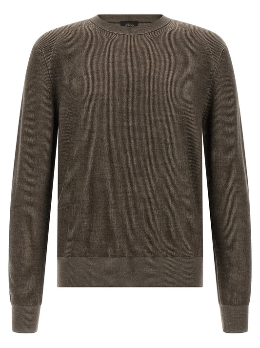 Cardigan by Brioni for men in cashmere brown features a nuanced silhouette with a refined crew neckline and nuanced detailing for a sophisticated look.