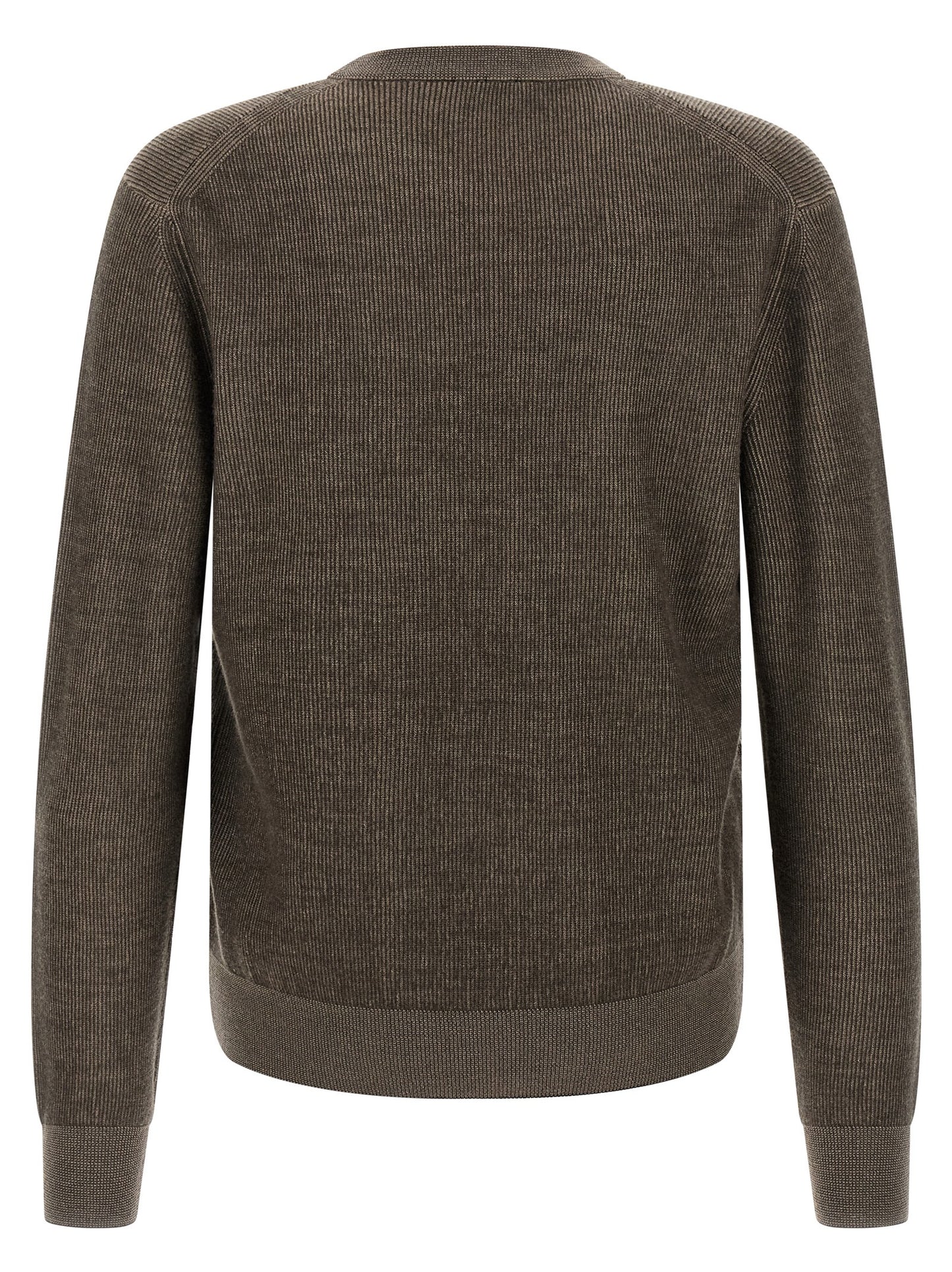 Cardigan by Brioni for men in cashmere brown presents a textural silhouette, artfully finished with a textural crew neckline and for a sophisticated, textural look.