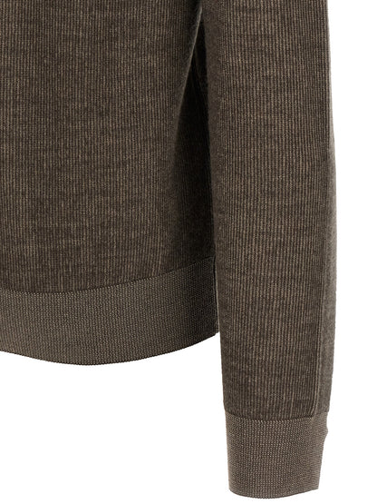 Cardigan by Brioni for men in cashmere brown showcases a luxurious silhouette, meticulously detailed with a sophisticated and for a refined finish.