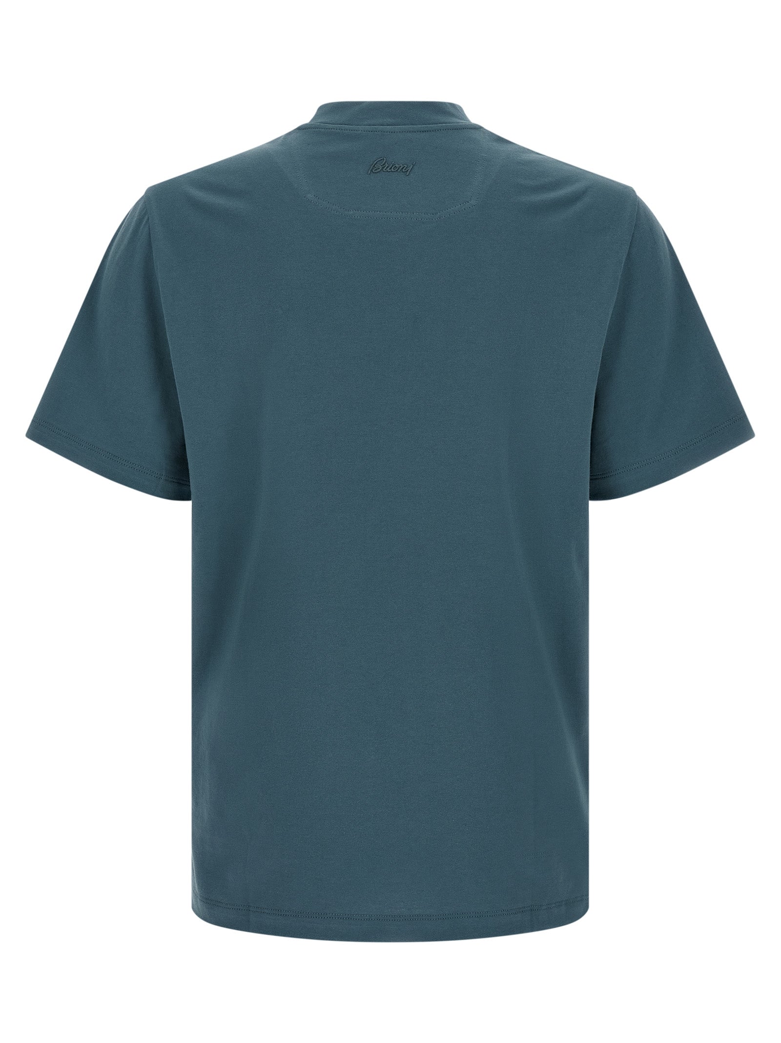 T-Shirt by Brioni for men in cotton blue showcases a unassuming silhouette, artfully detailed with a refined round neckline and unassuming for a sophisticated, contemporary look.