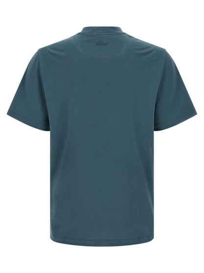 T-Shirt by Brioni for men in cotton blue showcases a unassuming silhouette, artfully detailed with a refined round neckline and unassuming for a sophisticated, contemporary look.