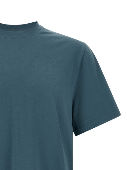 T-Shirt by Brioni for men in cotton blue showcases a fashionable silhouette, elegantly detailed with a fashionable and round neckline for a sophisticated, high-fashion look.