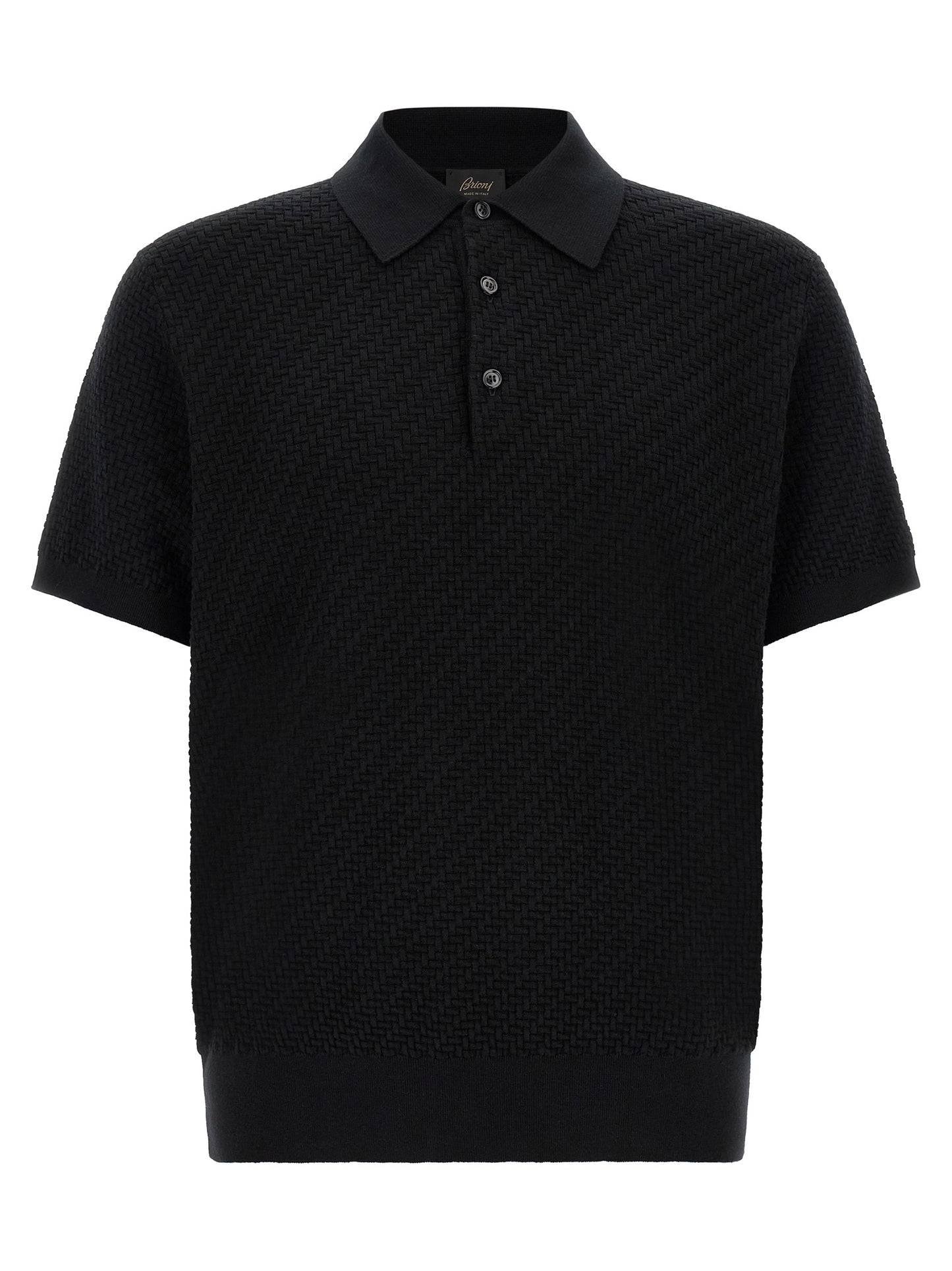 Sweater by Brioni for men in cashmere cotton & silk black & pearl showcases an masterful silhouette, artfully detailed with a masterful and short-sleeve for a sophisticated, premium finish.