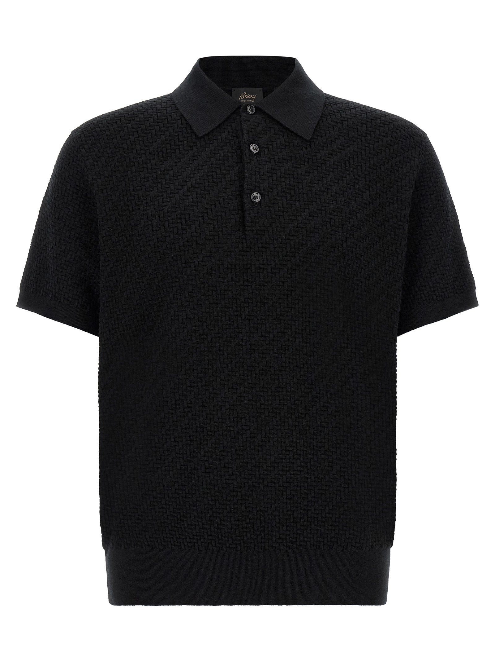 Sweater by Brioni for men in cashmere cotton & silk black & pearl showcases an masterful silhouette, artfully detailed with a masterful and short-sleeve for a sophisticated, premium finish.