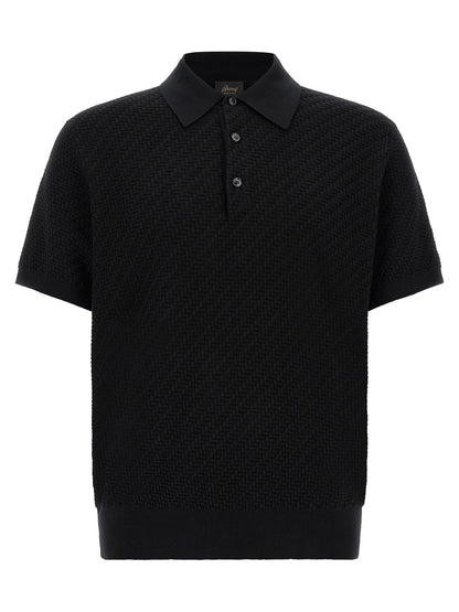Sweater by Brioni for men in cashmere cotton & silk black & pearl showcases an masterful silhouette, artfully detailed with a masterful and short-sleeve for a sophisticated, premium finish.