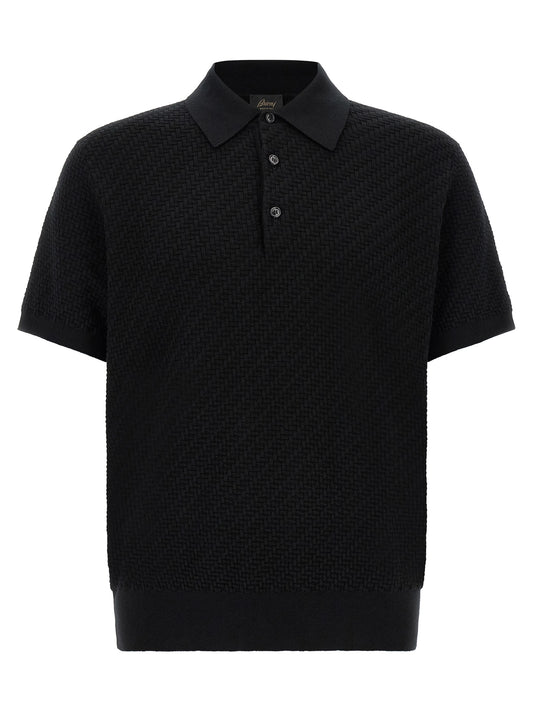 Sweater by Brioni for men in cashmere cotton & silk black & pearl showcases an masterful silhouette, artfully detailed with a masterful and short-sleeve for a sophisticated, premium finish.