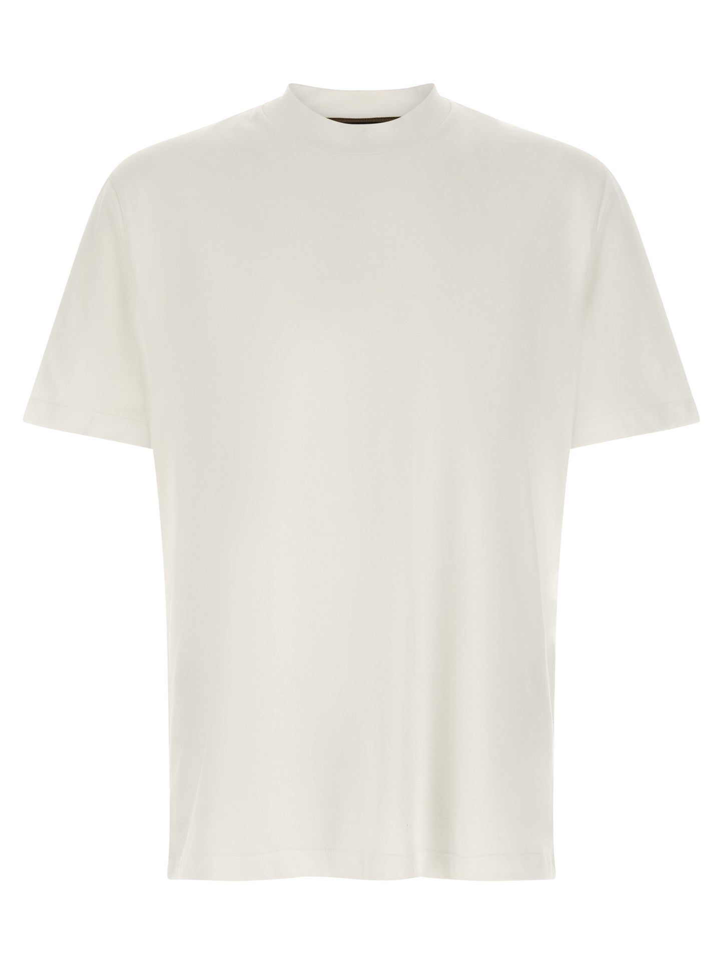 T-Shirt by Brioni for men in cotton white showcases a dramatic silhouette, elegantly detailed with a dramatic round neckline and short-sleeve for a truly dramatic finish.