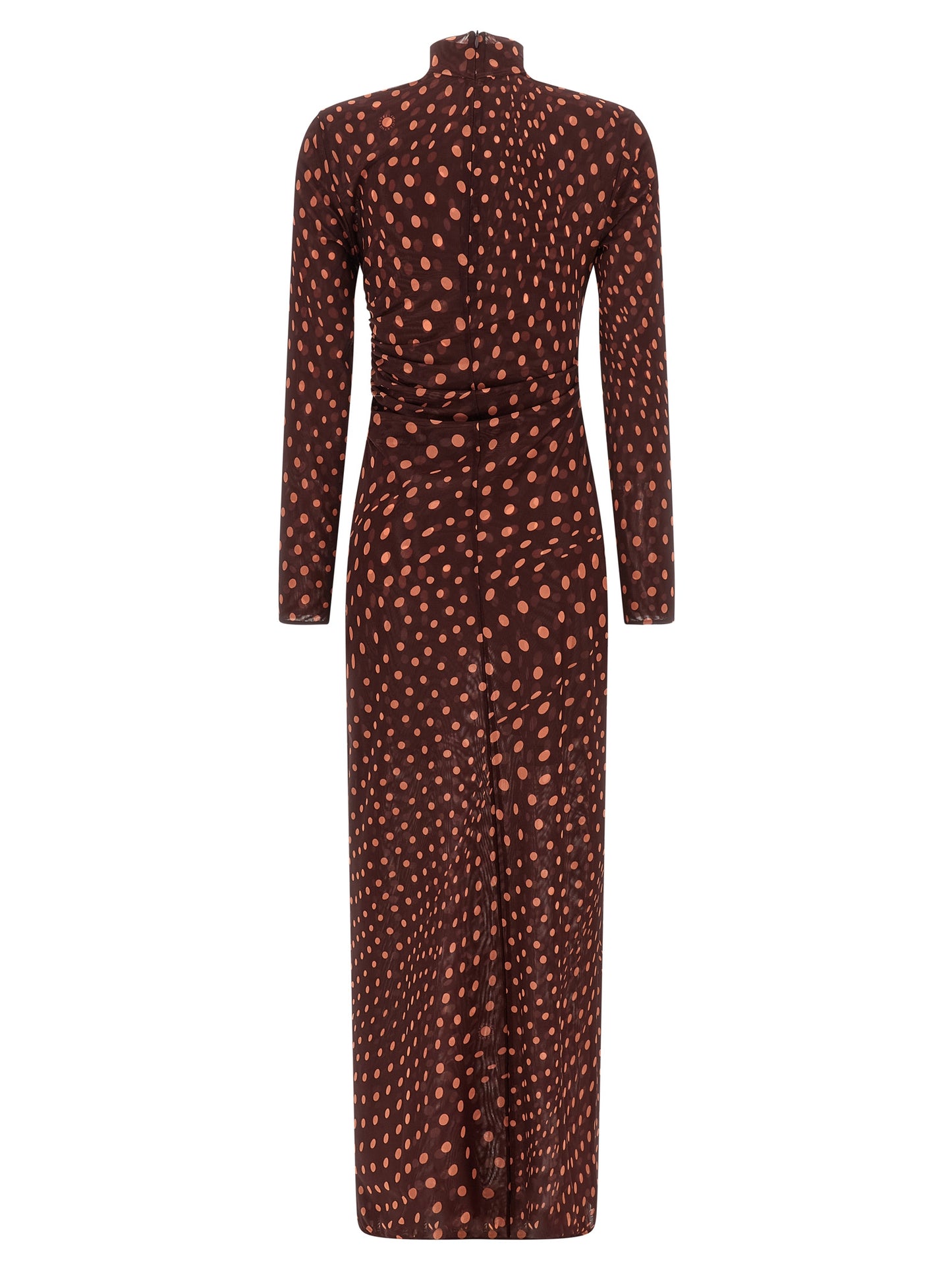 Dress by Stella McCartney for women in polyamide bordeaux, burgundy, transparent, patterned & print features an eye catching silhouette with a sophisticated high-neck neckline, elegant , and a refined long for a eye catching aesthetic.