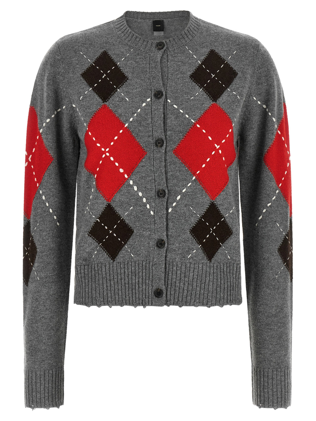 Cardigan by PINKO for women in cashmere wool gray, patterned & jacquard features an crisp silhouette, showcasing a sophisticated and detail for a truly crisp finish.