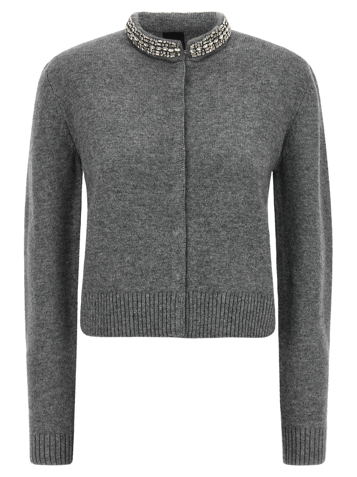 Cardigan by PINKO for women in alpaca wool gray & jacquard features an impeccable silhouette, showcasing a sophisticated and detail for a truly impeccable finish.