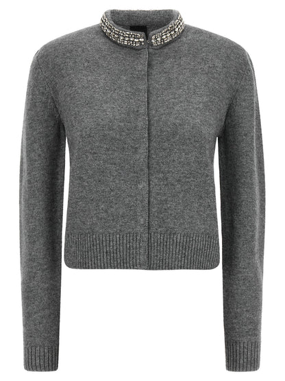 Cardigan by PINKO for women in alpaca wool gray & jacquard features an impeccable silhouette, showcasing a sophisticated and detail for a truly impeccable finish.