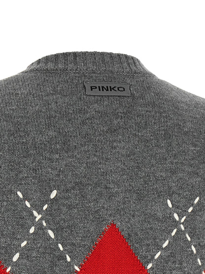 Cardigan by PINKO for women in cashmere wool gray, patterned & jacquard presents a textural silhouette, artfully finished with a textural and for a sophisticated, textural look.