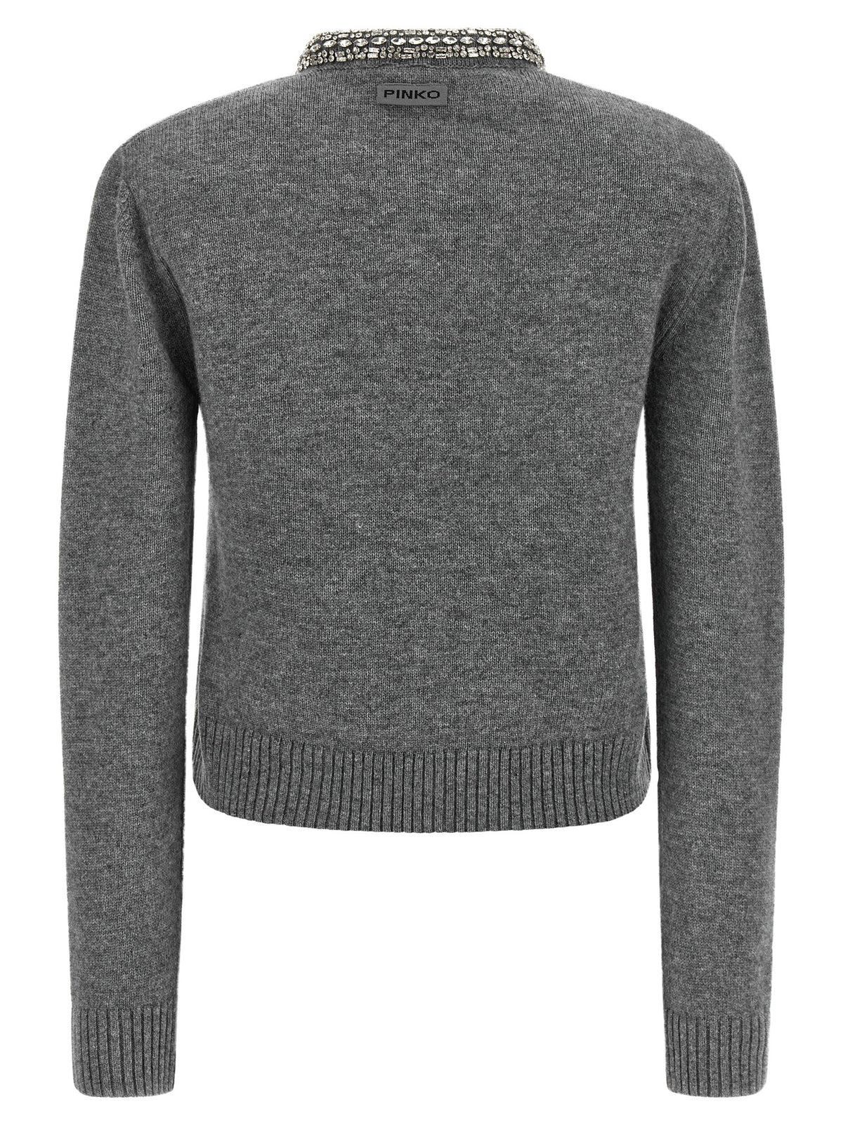 Cardigan by PINKO for women in alpaca wool gray & jacquard presents a textural silhouette, artfully finished with a textural and for a sophisticated, textural look.