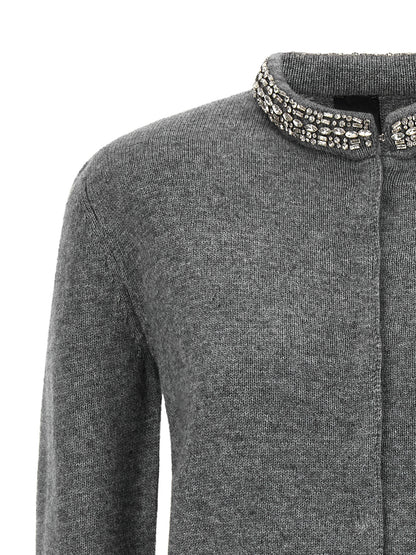 Cardigan by PINKO for women in alpaca wool gray & jacquard features a dramatic silhouette, showcasing a sophisticated and dramatic detail for a timeless, premium look.