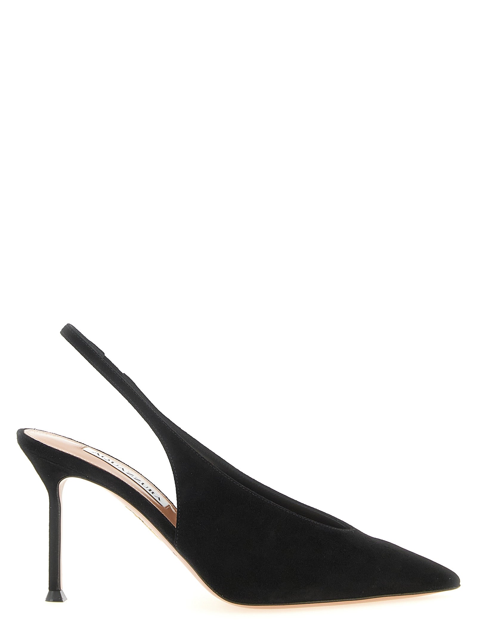 High-Heel Stiletto Slingback Pumps Heels by Aquazzura for women in suede leather and black & gold showcases a effortlessly elegant silhouette as V Logo Women's Suede Leather High-Heel Stiletto Slingback Pumps Heels, featuring a effortlessly elegant stiletto high-heel and a effortlessly elegant for an elegant look.