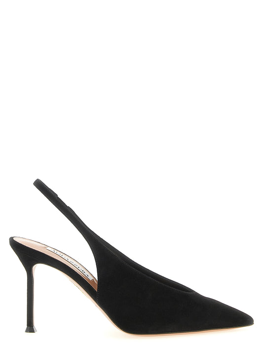 High-Heel Stiletto Slingback Pumps Heels by Aquazzura for women in suede leather and black & gold showcases a effortlessly elegant silhouette as V Logo Women's Suede Leather High-Heel Stiletto Slingback Pumps Heels, featuring a effortlessly elegant stiletto high-heel and a effortlessly elegant for an elegant look.