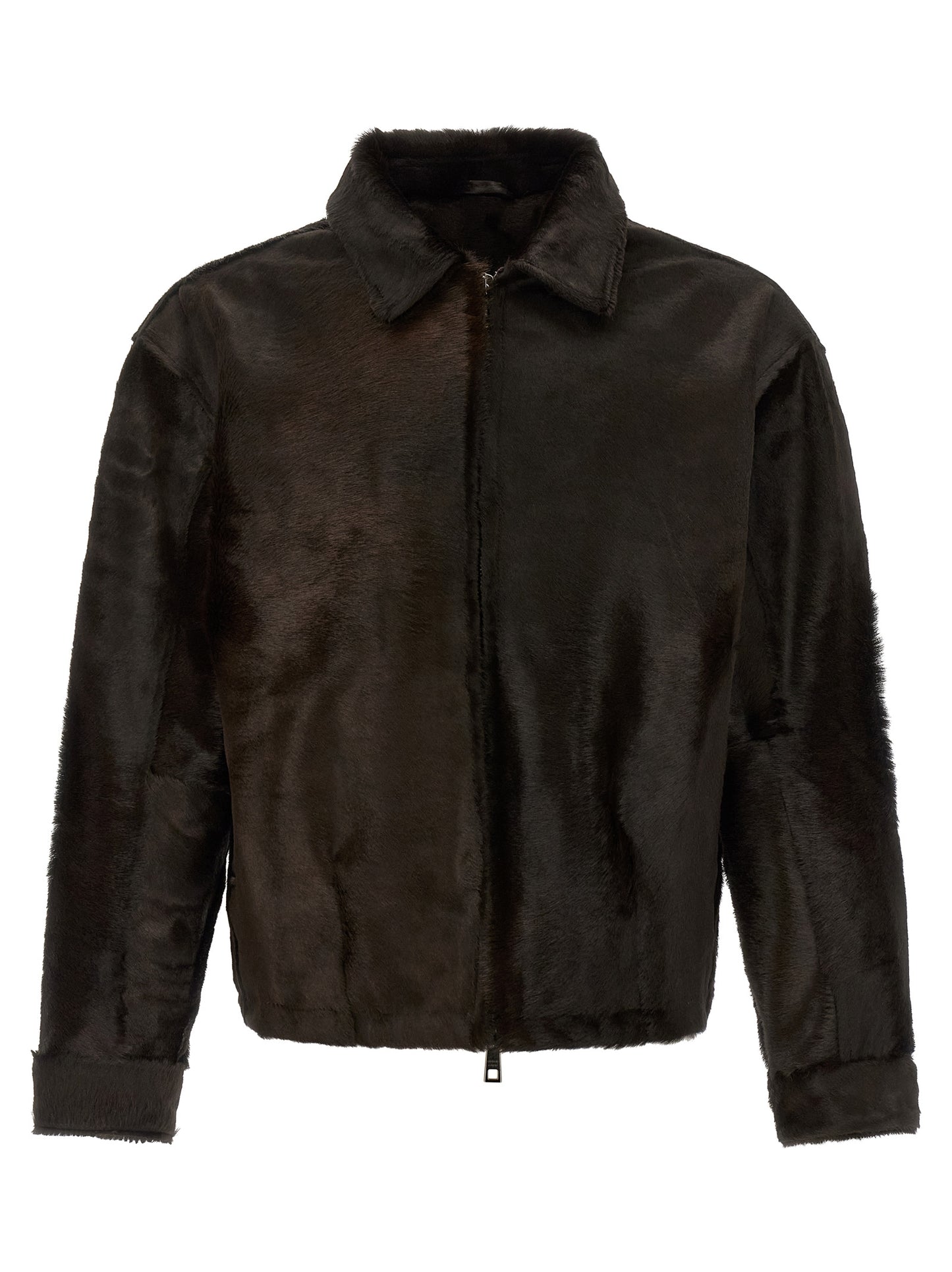 Jacket by GIORGIO BRATO for men in calfskin leather brown presents a authentic silhouette, artfully detailed with a authentic shirt-collar neckline and functional for a premium authentic finish.