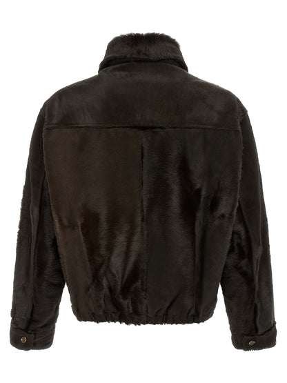 Jacket by GIORGIO BRATO for men in calfskin leather brown showcases a contemporary silhouette, detailed with a contemporary shirt-collar neckline and premium for a sophisticated finish.