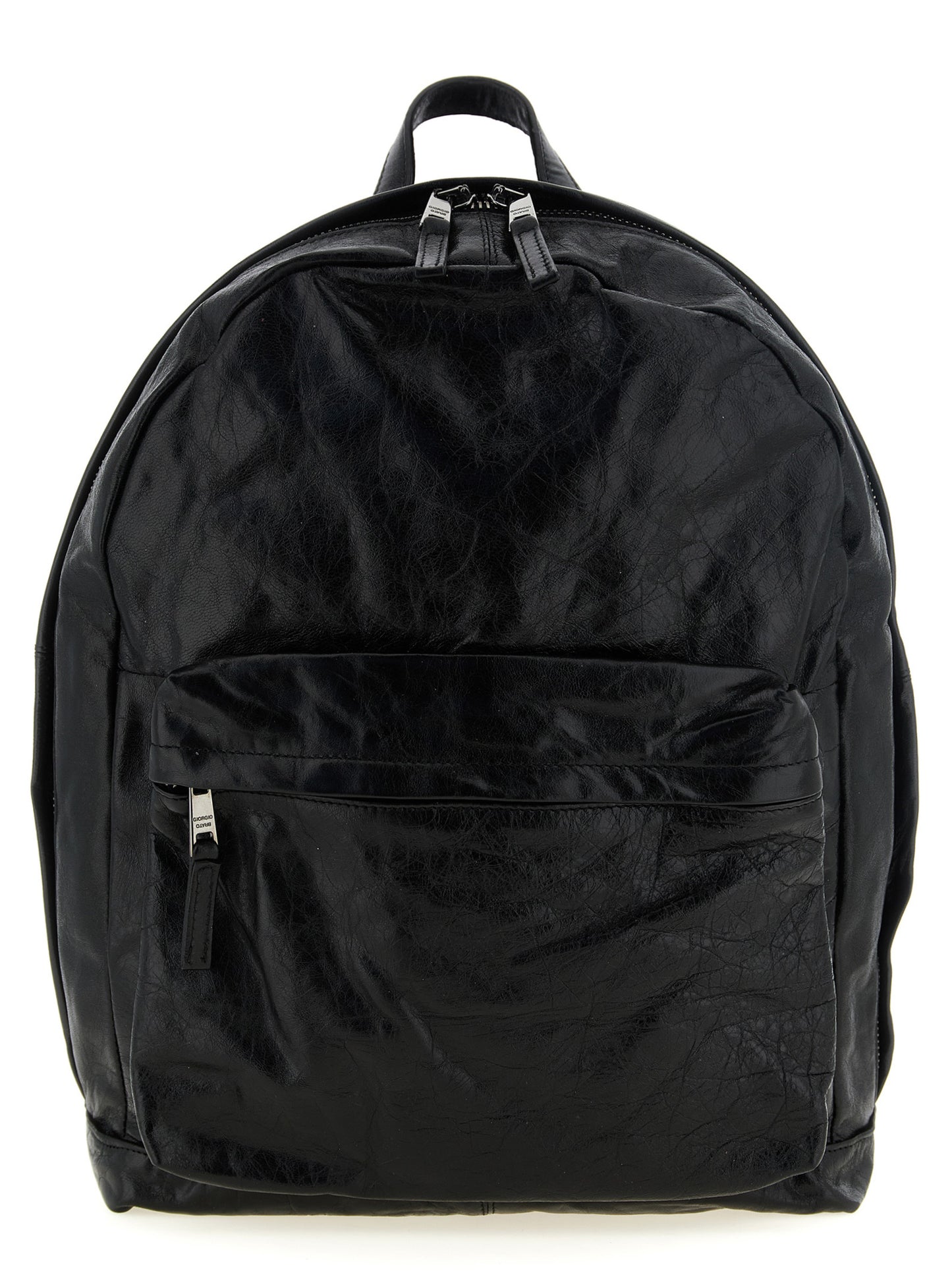 Backpack by GIORGIO BRATO for men in lambskin leather black & natural features a fashionable silhouette, showcasing the Lambskin Leather Backpack design with a secure zipper, ample external-pockets, and versatile handle, backpack-strap & adjustable-strap.