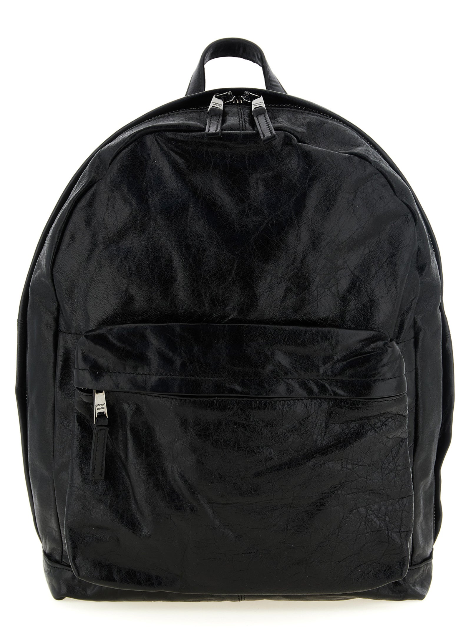 Backpack by GIORGIO BRATO for men in lambskin leather black & natural features a fashionable silhouette, showcasing the Lambskin Leather Backpack design with a secure zipper, ample external-pockets, and versatile handle, backpack-strap & adjustable-strap.