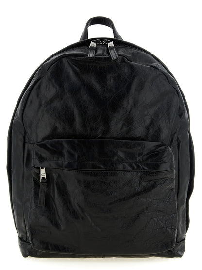 Backpack by GIORGIO BRATO for men in lambskin leather black & natural features a fashionable silhouette, showcasing the Lambskin Leather Backpack design with a secure zipper, ample external-pockets, and versatile handle, backpack-strap & adjustable-strap.