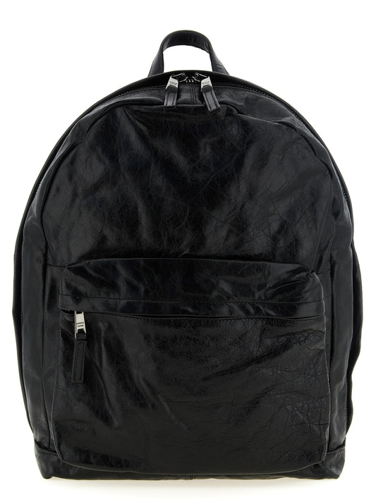 Backpack by GIORGIO BRATO for men in lambskin leather black & natural features a fashionable silhouette, showcasing the Lambskin Leather Backpack design with a secure zipper, ample external-pockets, and versatile handle, backpack-strap & adjustable-strap.