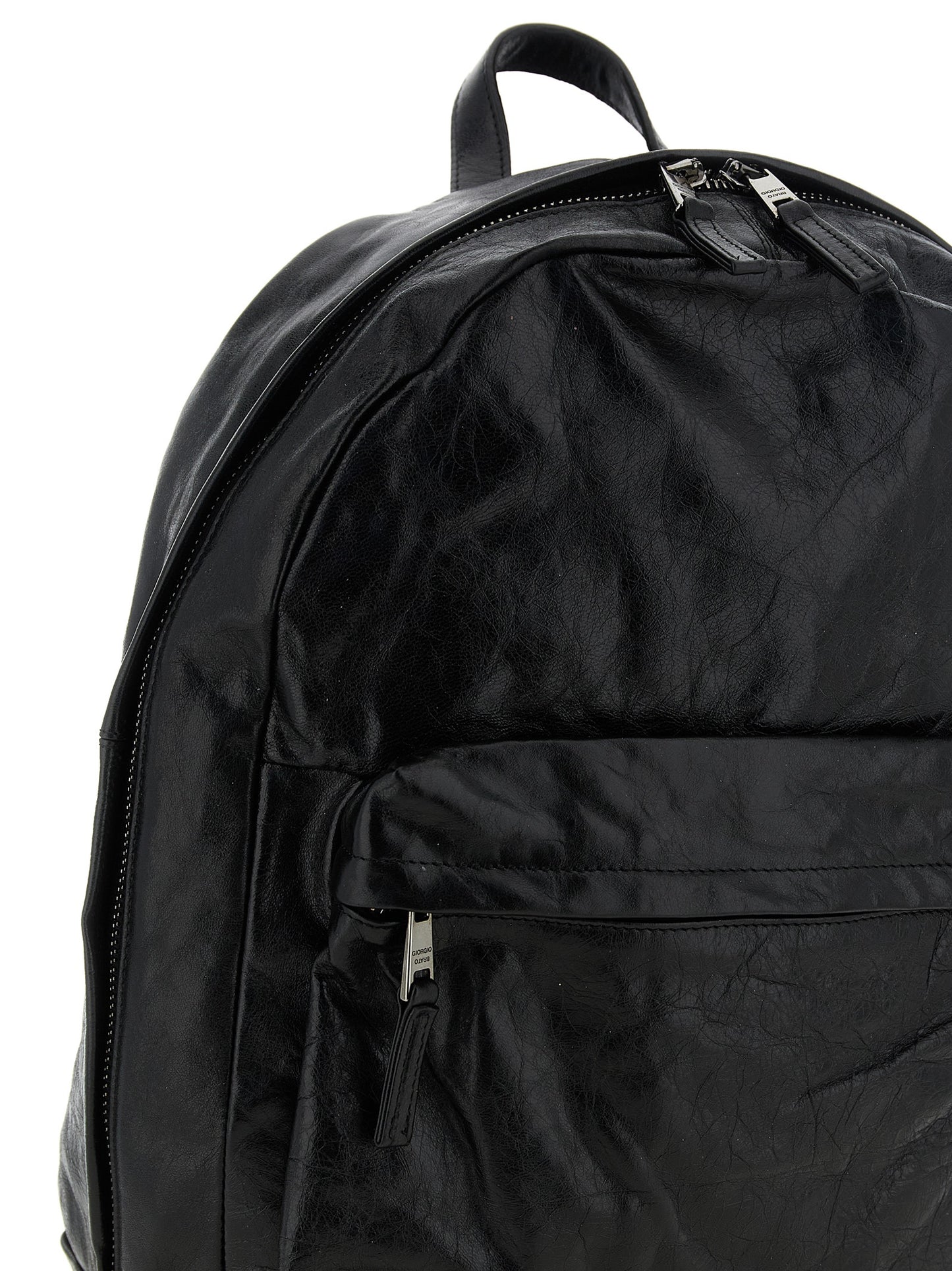 Backpack by GIORGIO BRATO for men in lambskin leather black & natural showcases a urban-chic Lambskin Leather Backpack design, featuring a secure zipper with urban-chic external-pockets and versatile handle, backpack-strap & adjustable-strap.