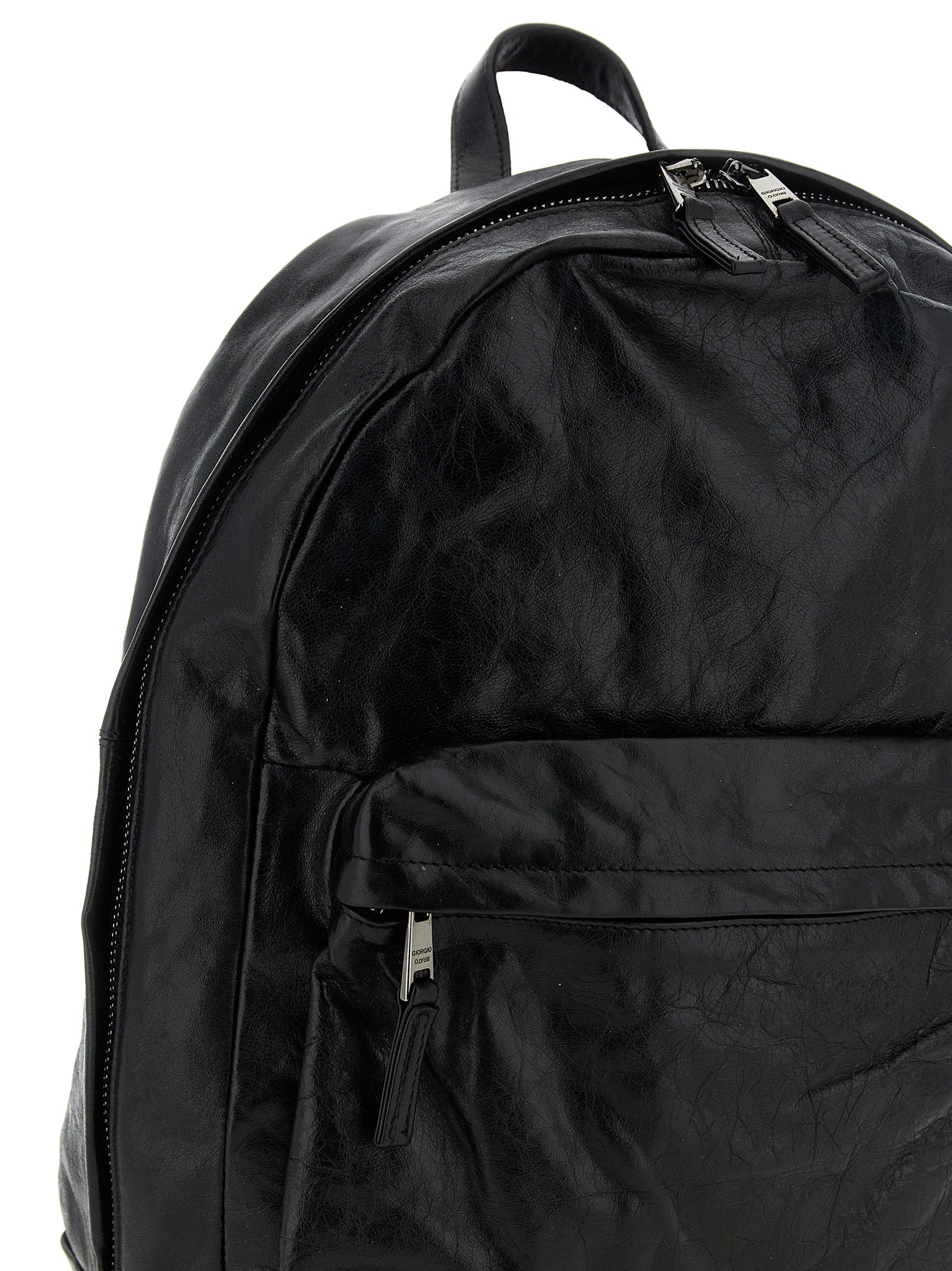 Backpack by GIORGIO BRATO for men in lambskin leather black & natural showcases a urban-chic Lambskin Leather Backpack design, featuring a secure zipper with urban-chic external-pockets and versatile handle, backpack-strap & adjustable-strap.