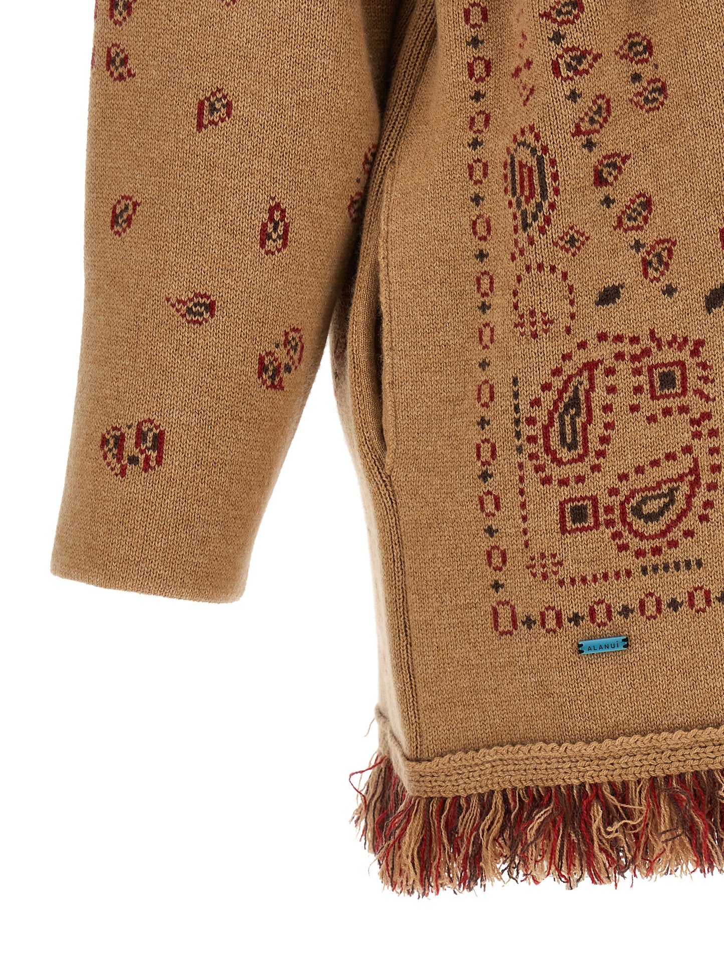 Cardigan by Alanui for women in cashmere beige, blue, camel, patterned & jacquard features an crisp silhouette, showcasing a sophisticated and detail for a truly crisp finish.